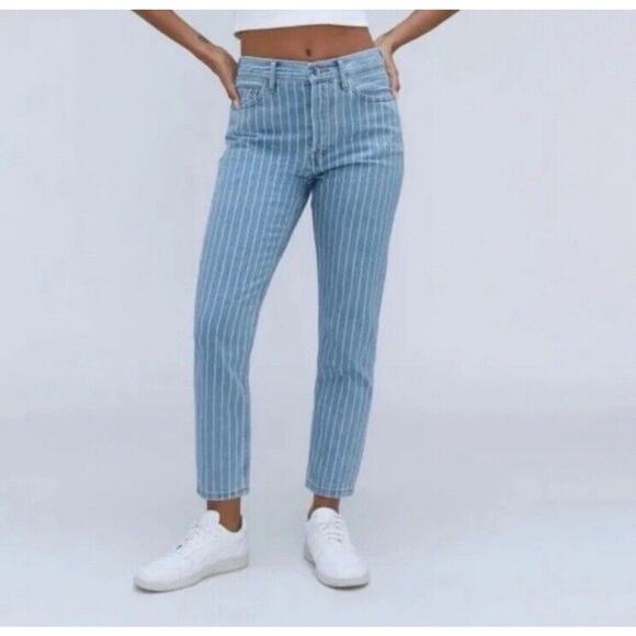 Everlane The 90s Cheeky Straight Jeans Pinstripe Size 25 Ankle Button Fly - Picture 7 of 8